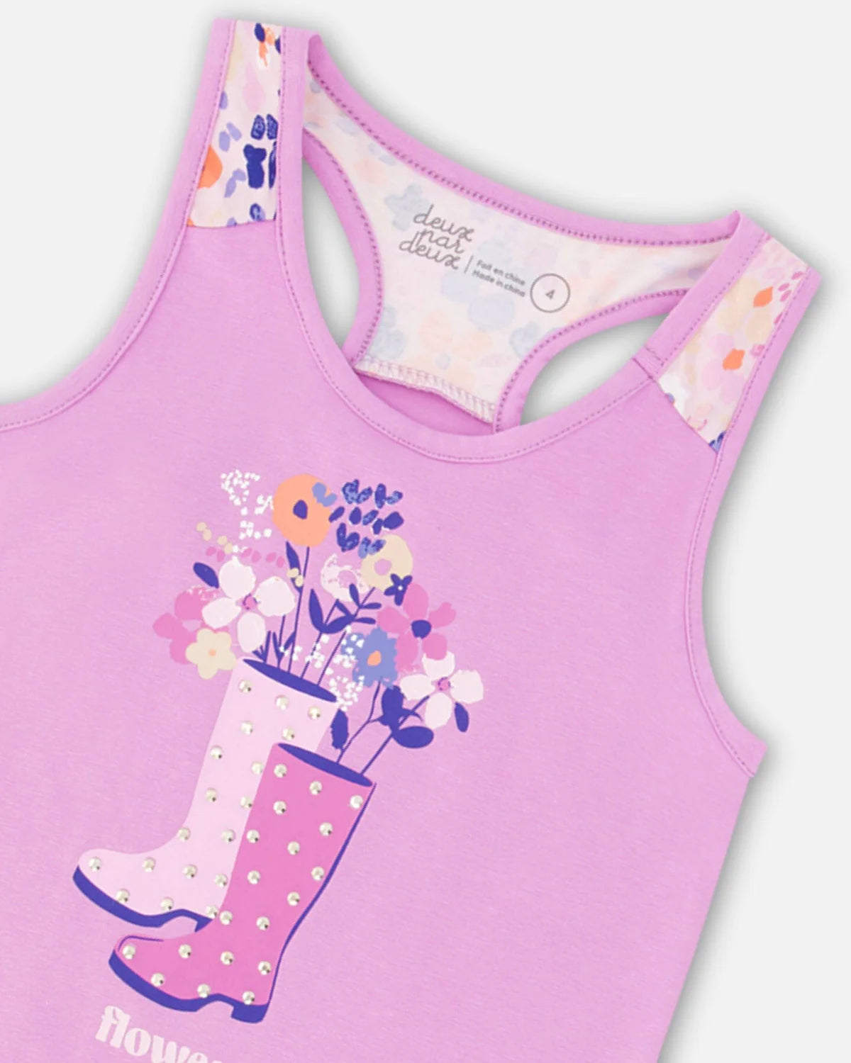 Deux Par Deux - Organic Cotton Tank Top With Print Lavender/Camisole Avec Imprimé Lavande En Coton Biologique