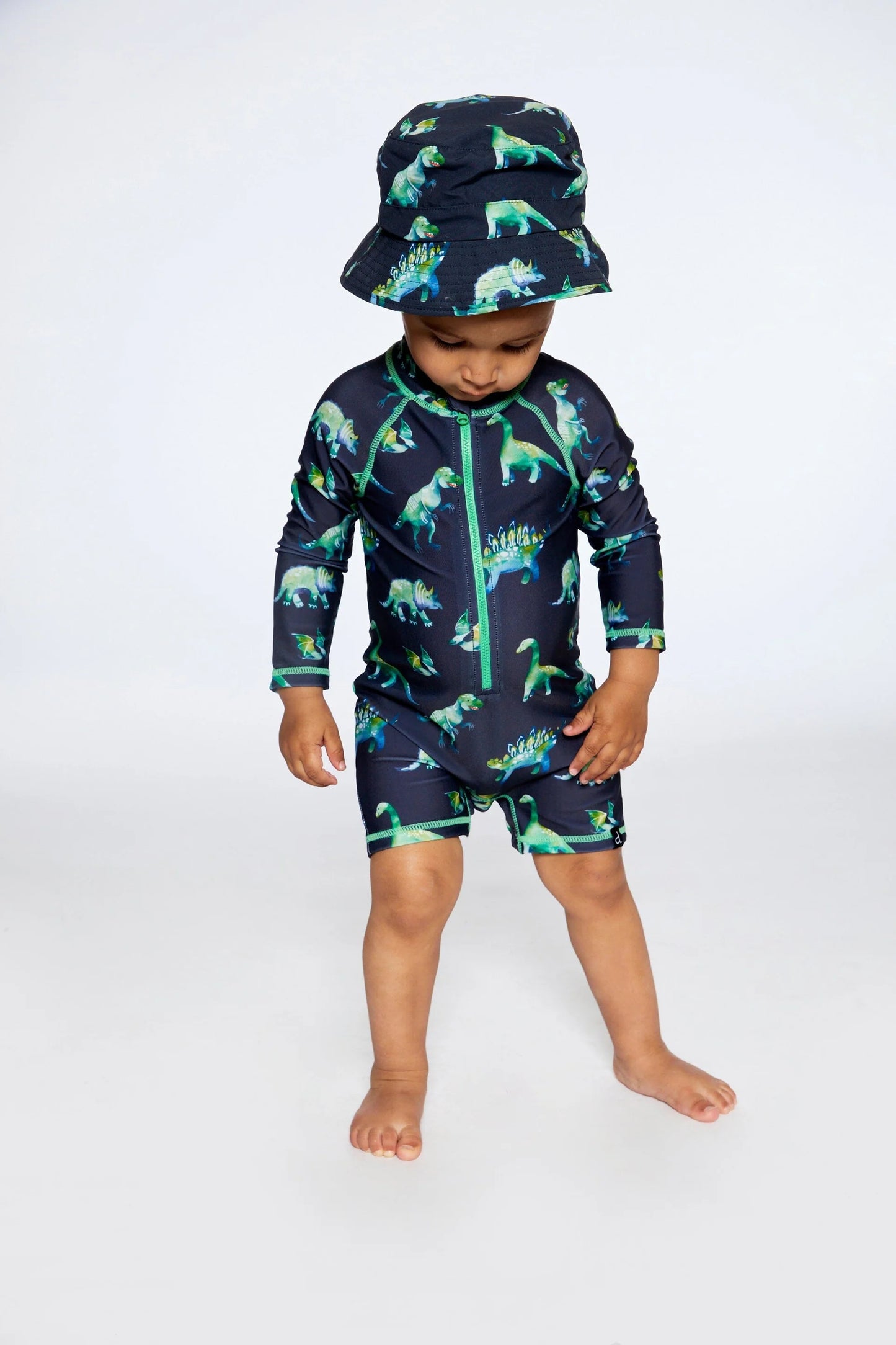 Deux Par Deux - Beach Hat - Grey Printed Dinosaurs