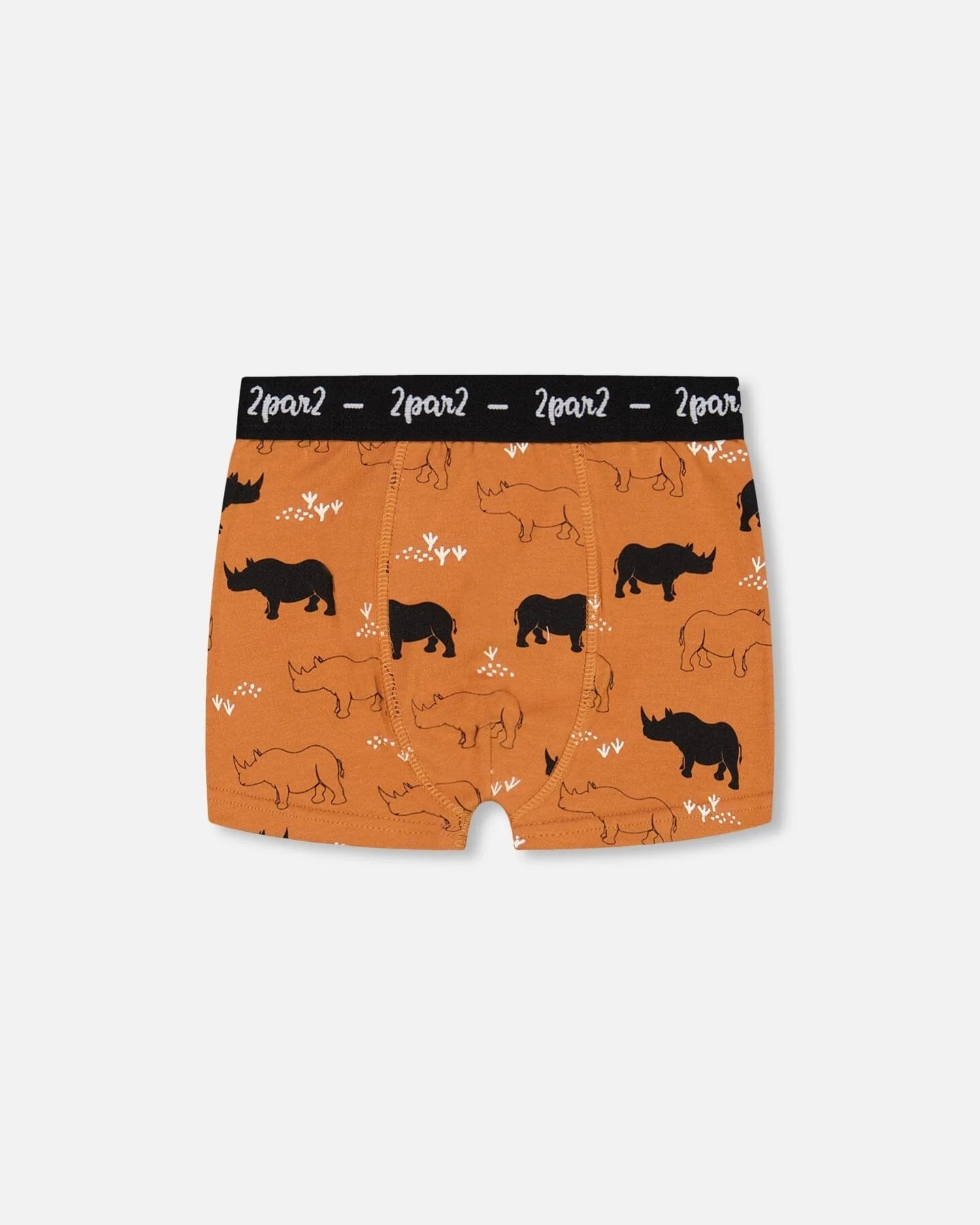 Deux Par Deux - Organic Cotton Boxer Short Caramel Printed Rhinoceros/Boxer Court Caramel Imprimé Rhinocéros En Coton Biologique