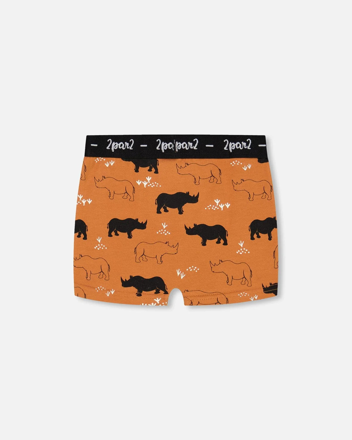 Deux Par Deux - Organic Cotton Boxer Short Caramel Printed Rhinoceros/Boxer Court Caramel Imprimé Rhinocéros En Coton Biologique