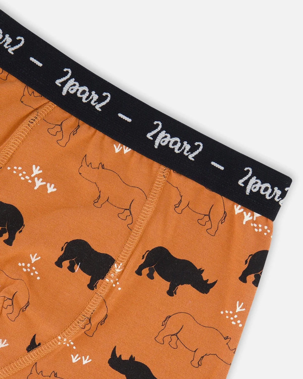 Deux Par Deux - Organic Cotton Boxer Short Caramel Printed Rhinoceros/Boxer Court Caramel Imprimé Rhinocéros En Coton Biologique