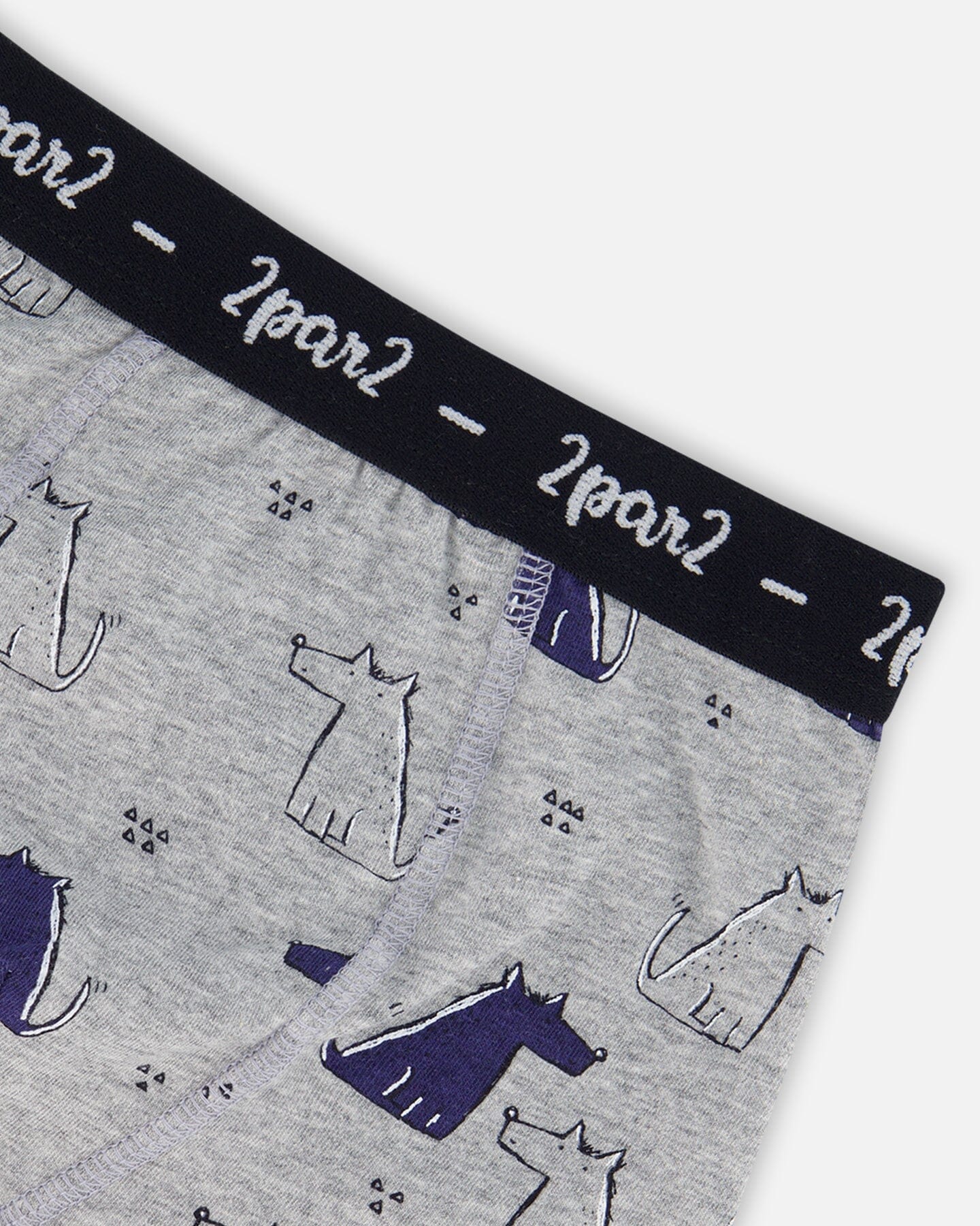 Deux Par Deux - Organic Cotton Boxer Short Grey Mix Printed Dogs/Boxer Court Gris Mixte Imprimé De Chiens En Coton Biologique