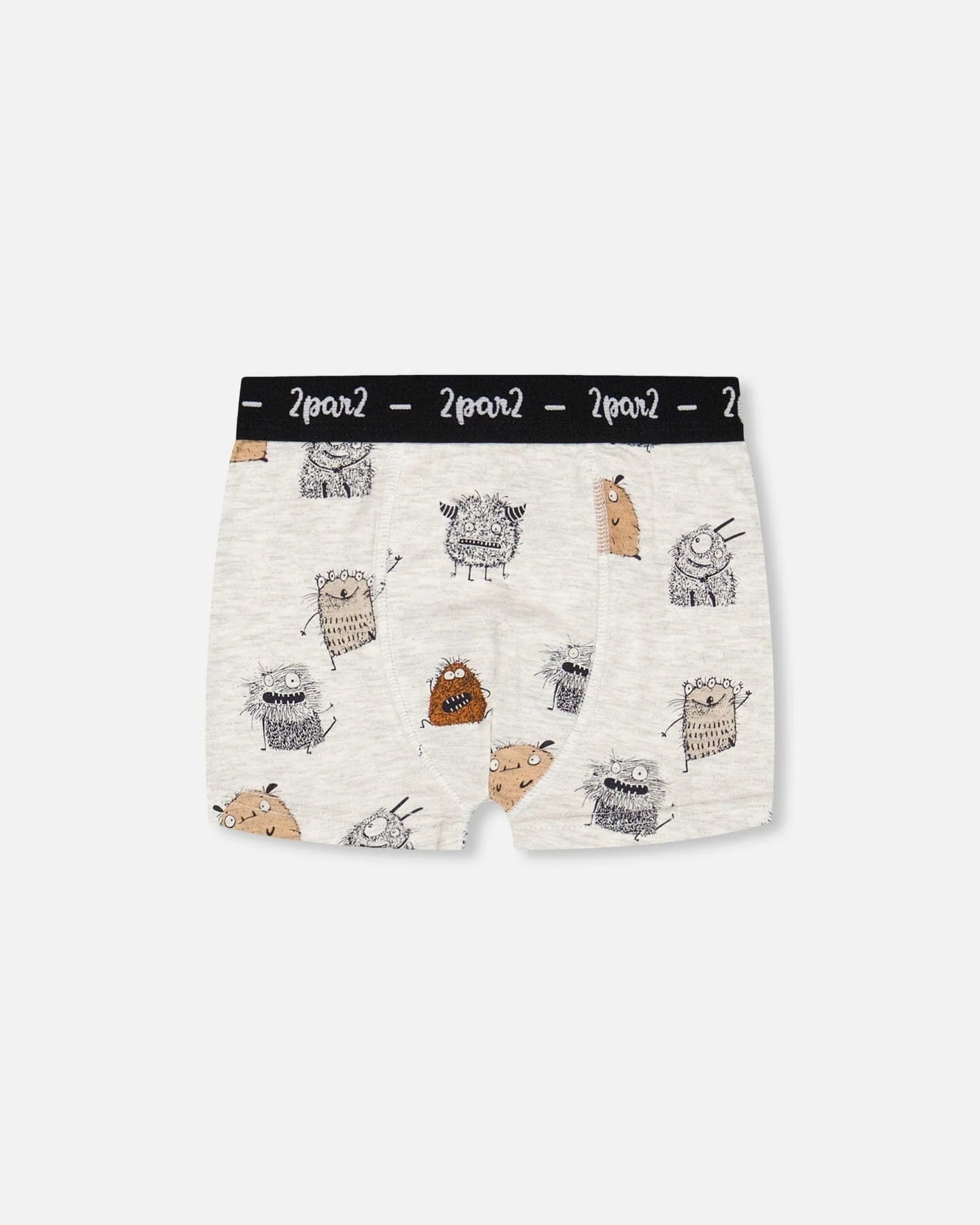 Deux Par Deux - Organic Cotton Boxer Short Heather Beige Printed Monsters/Boxer Court Beige Chiné Imprimé De Monstres En Coton Biologique