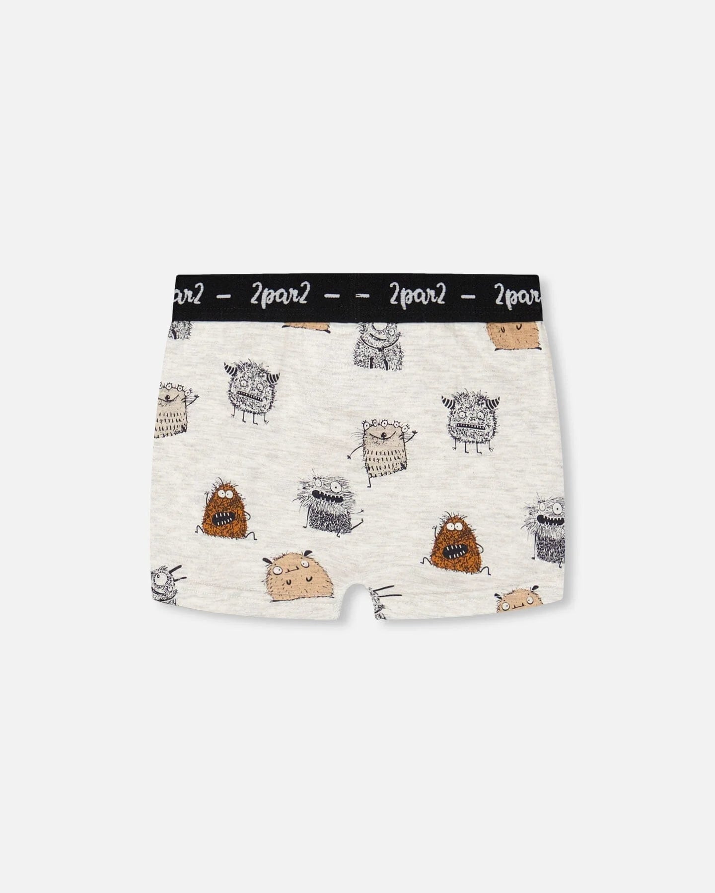 Deux Par Deux - Organic Cotton Boxer Short Heather Beige Printed Monsters/Boxer Court Beige Chiné Imprimé De Monstres En Coton Biologique