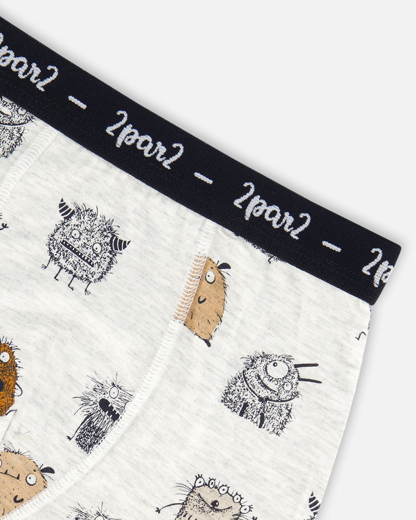 Deux Par Deux - Organic Cotton Boxer Short Heather Beige Printed Monsters/Boxer Court Beige Chiné Imprimé De Monstres En Coton Biologique