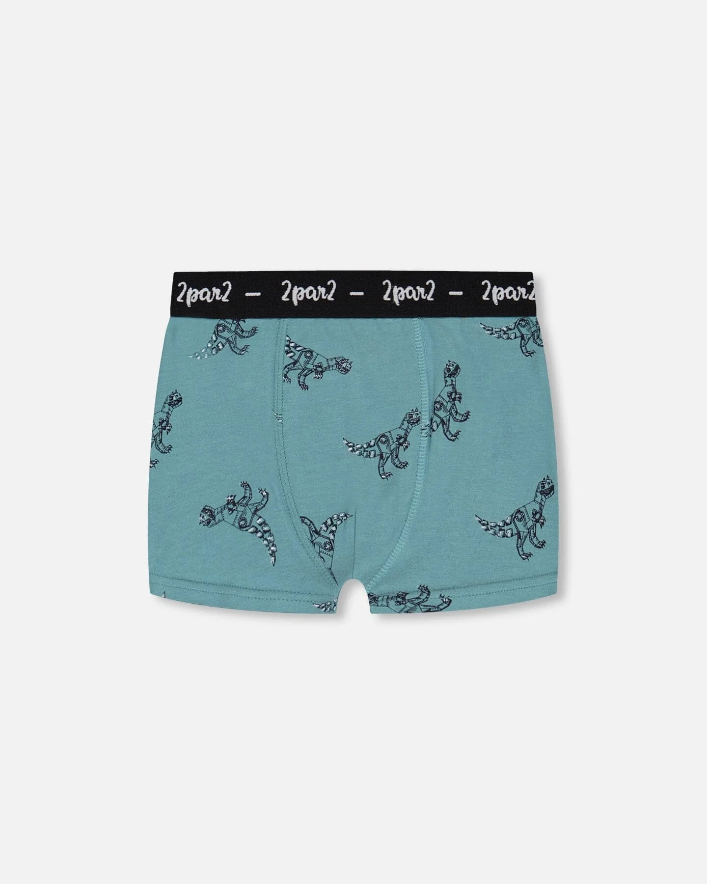 Deux Par Deux - Organic Cotton Boxer Short Teal With Mechanical Dinosaurs Print/Boxer Court Sarcelle Imprimé De Dinosaures Mécaniques En Coton Biologique