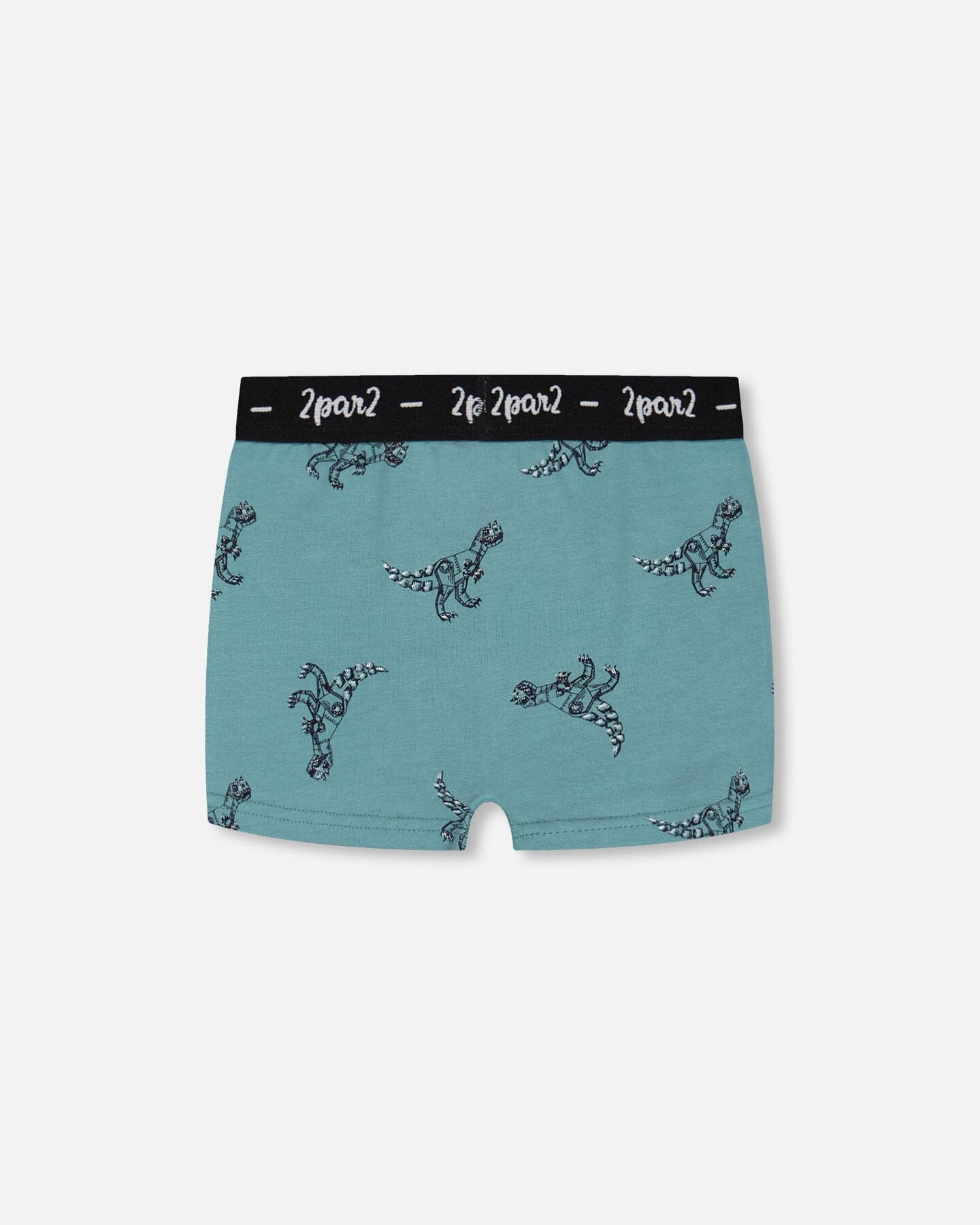 Deux Par Deux - Organic Cotton Boxer Short Teal With Mechanical Dinosaurs Print/Boxer Court Sarcelle Imprimé De Dinosaures Mécaniques En Coton Biologique