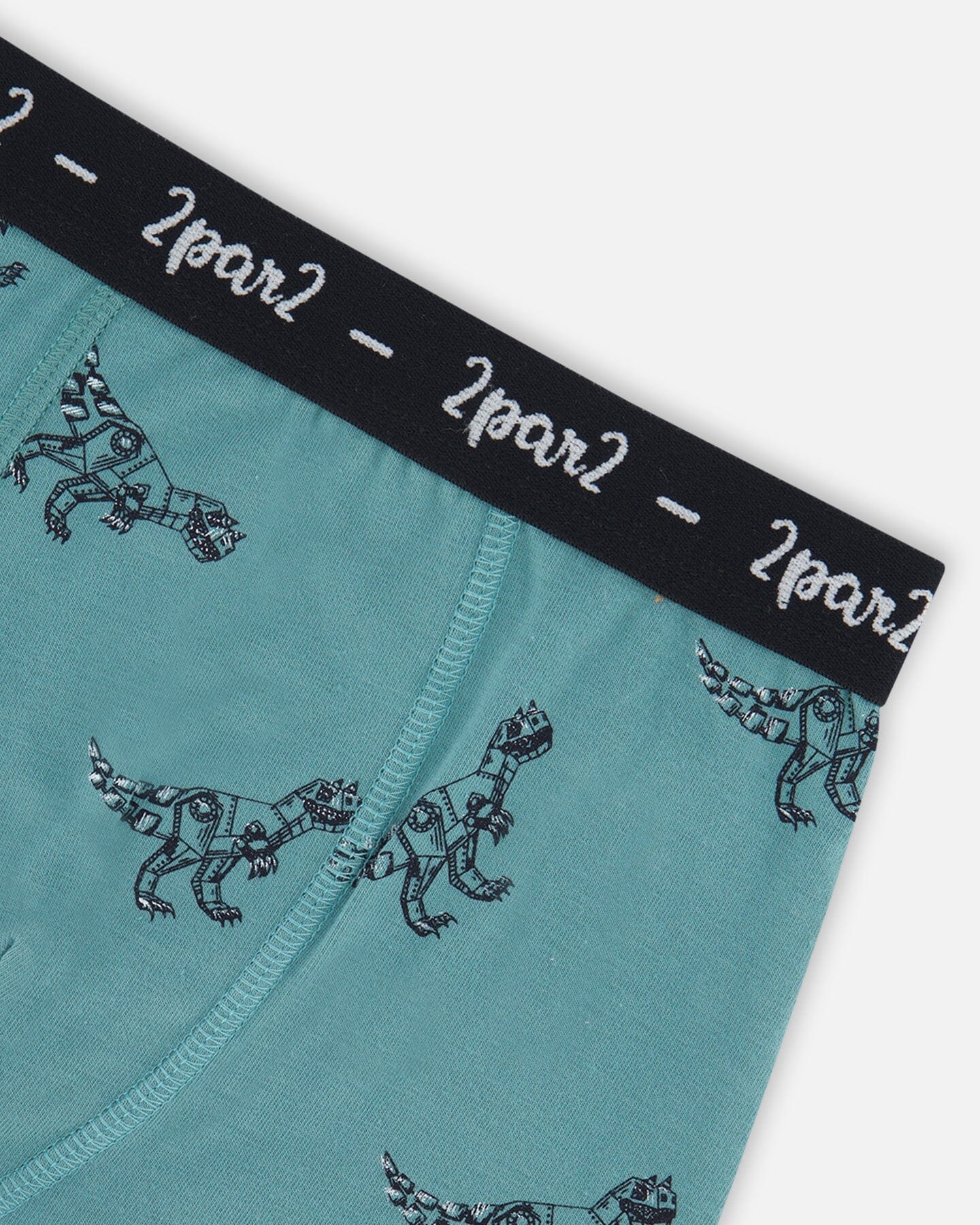 Deux Par Deux - Organic Cotton Boxer Short Teal With Mechanical Dinosaurs Print/Boxer Court Sarcelle Imprimé De Dinosaures Mécaniques En Coton Biologique