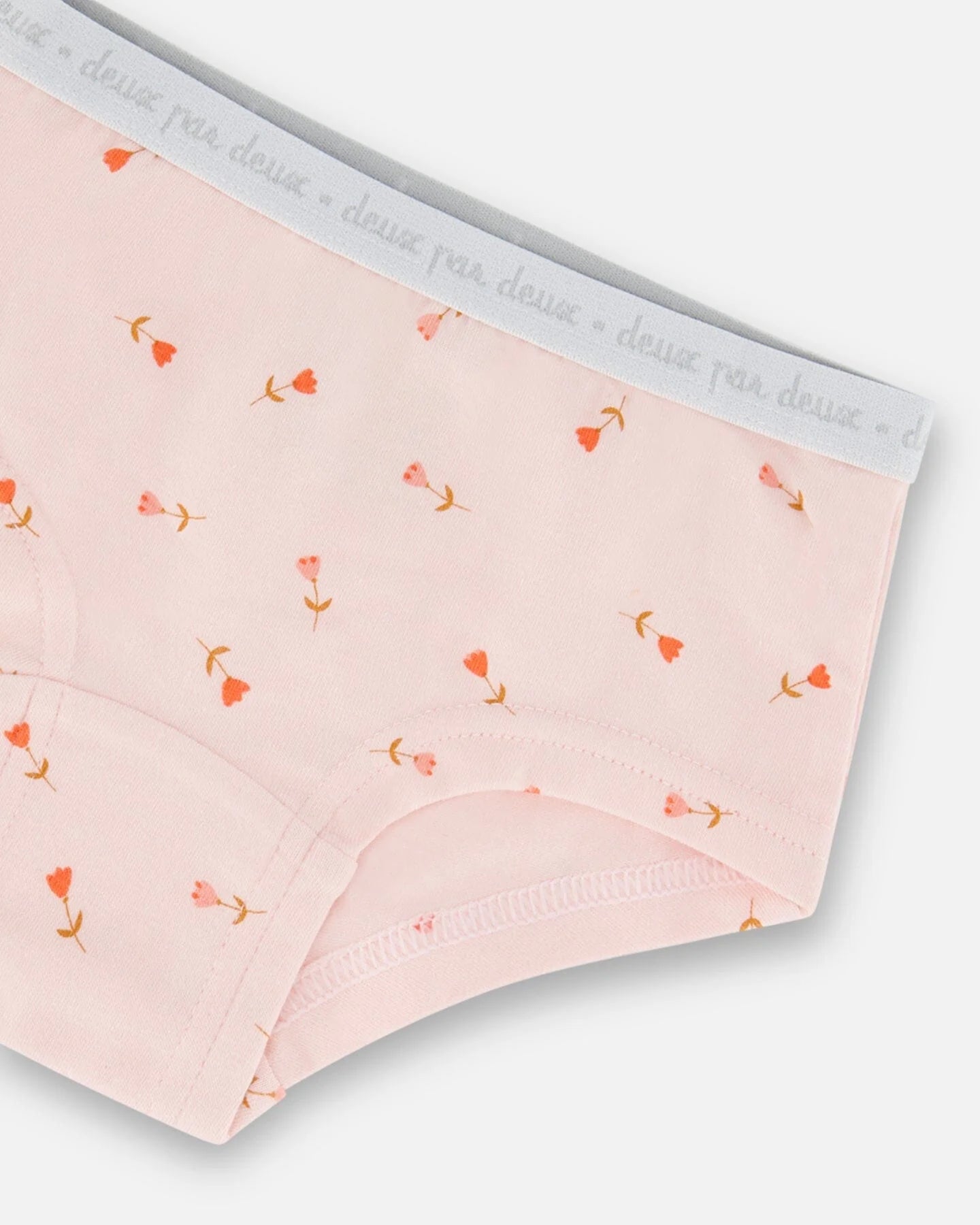 Deux Par Deux - Organic Cotton Boyshort Pantie Pink Printed Flowers/Culotte Garçonne Rose Imprimée De Fleurs En Coton Biologique