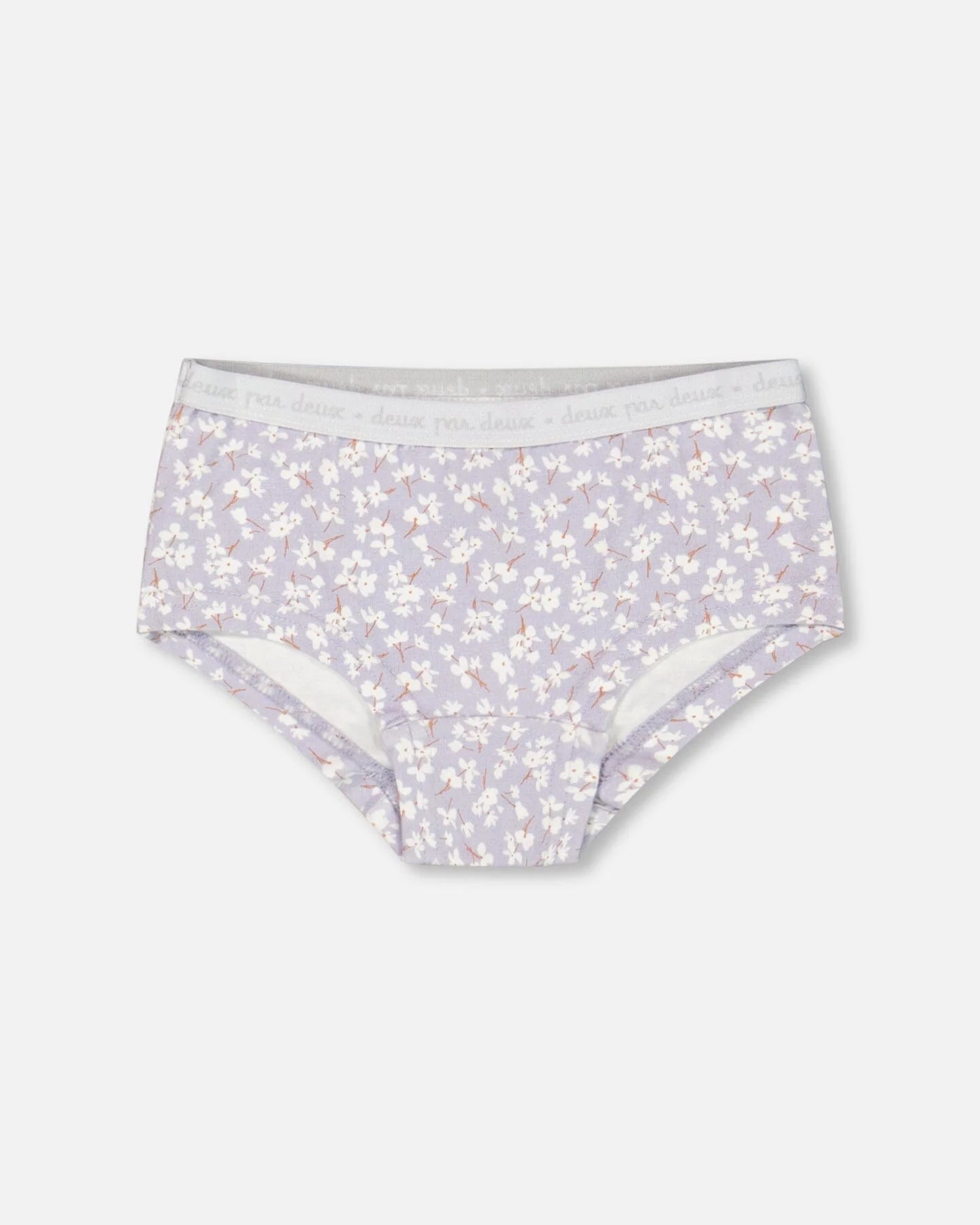 Deux Par Deux - Organic Cotton Boyshort Pantie Lilac Printed Little Flowers/Culotte Garçonne Lilas Imprimée De Petites Fleurs En Coton Biologique