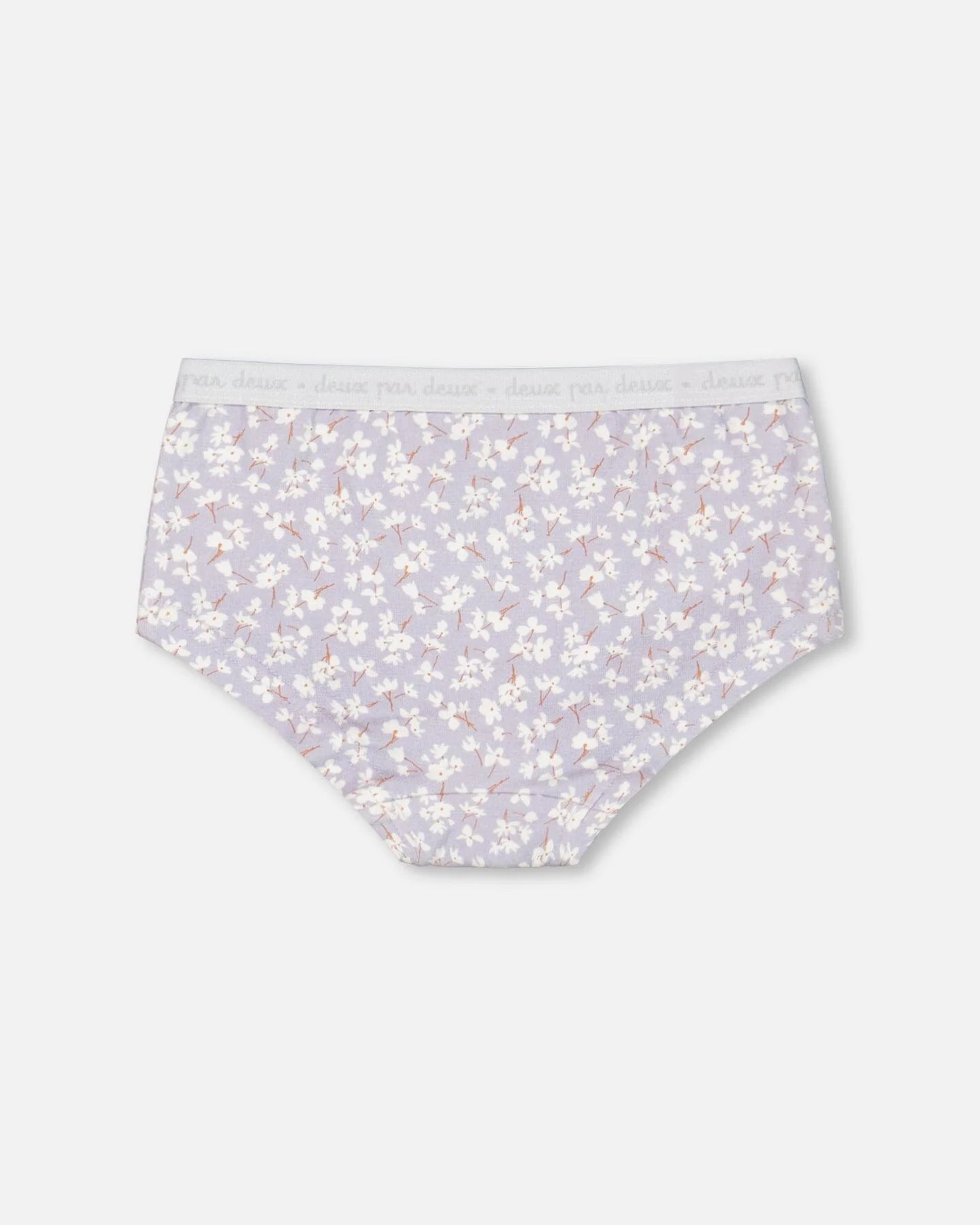 Deux Par Deux - Organic Cotton Boyshort Pantie Lilac Printed Little Flowers/Culotte Garçonne Lilas Imprimée De Petites Fleurs En Coton Biologique