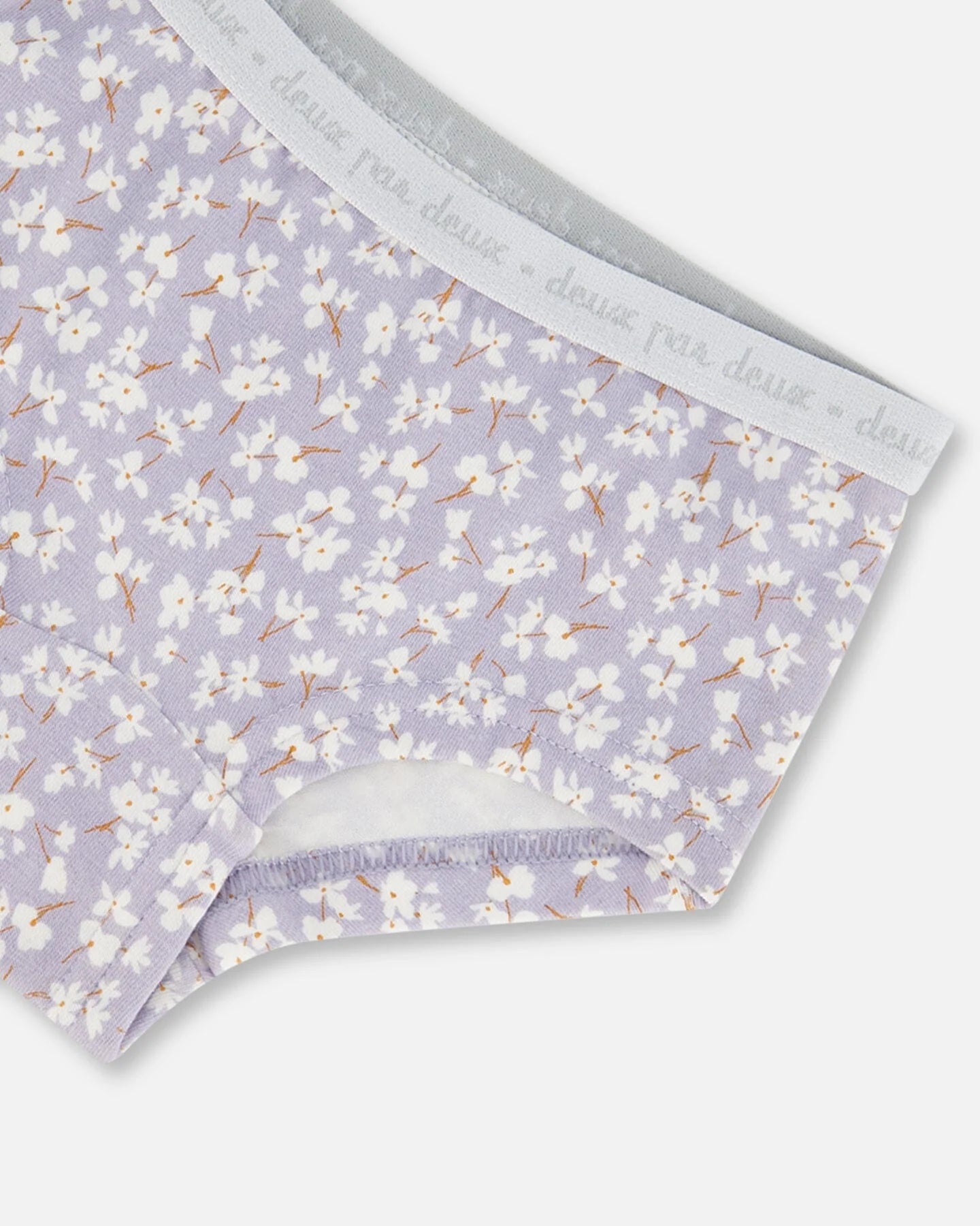 Deux Par Deux - Organic Cotton Boyshort Pantie Lilac Printed Little Flowers/Culotte Garçonne Lilas Imprimée De Petites Fleurs En Coton Biologique