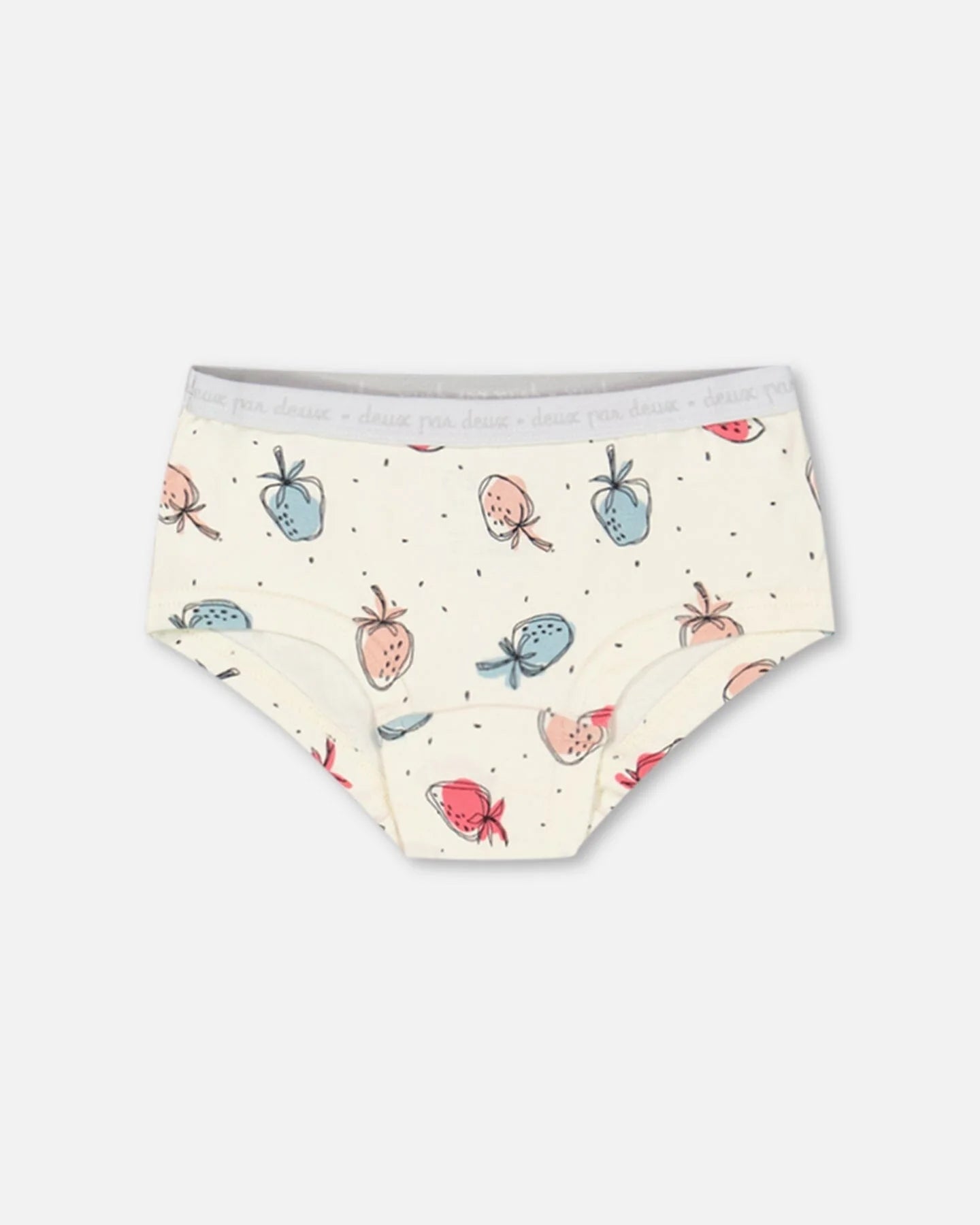 Deux Par Deux - Organic Cotton Boyshort Pantie Off White Printed Strawberry/Culotte Garçonne Blanc Cassé Imprimée De Fraises En Coton Biologique