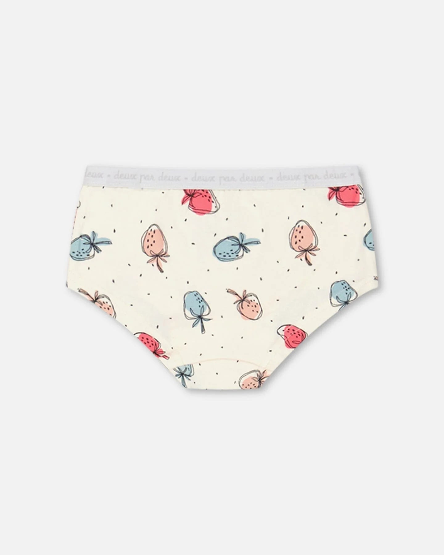 Deux Par Deux - Organic Cotton Boyshort Pantie Off White Printed Strawberry/Culotte Garçonne Blanc Cassé Imprimée De Fraises En Coton Biologique