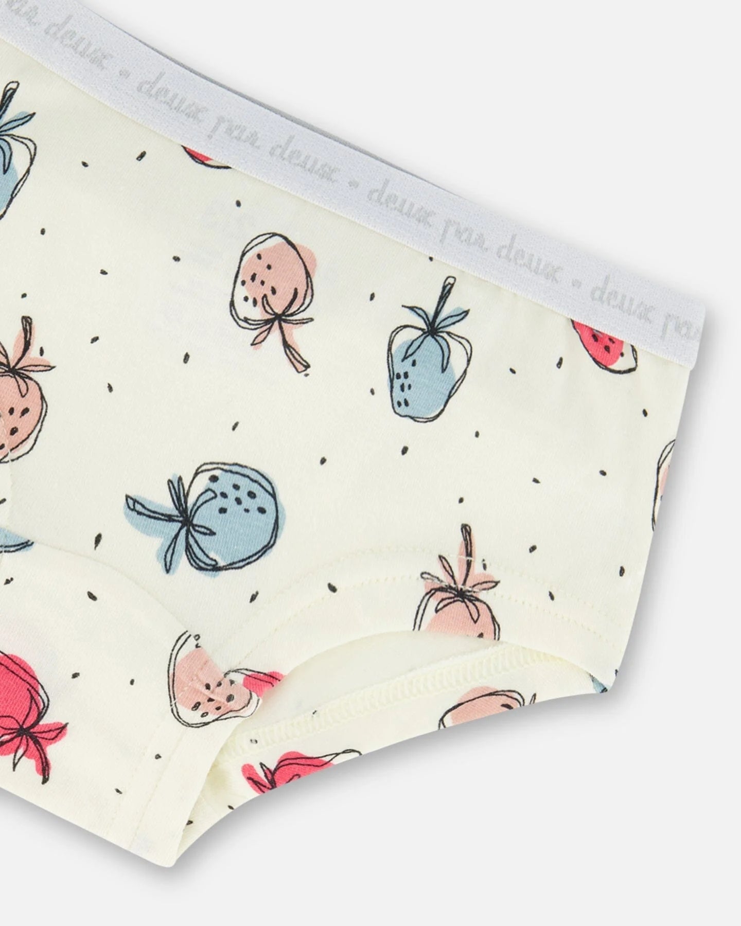 Deux Par Deux - Organic Cotton Boyshort Pantie Off White Printed Strawberry/Culotte Garçonne Blanc Cassé Imprimée De Fraises En Coton Biologique