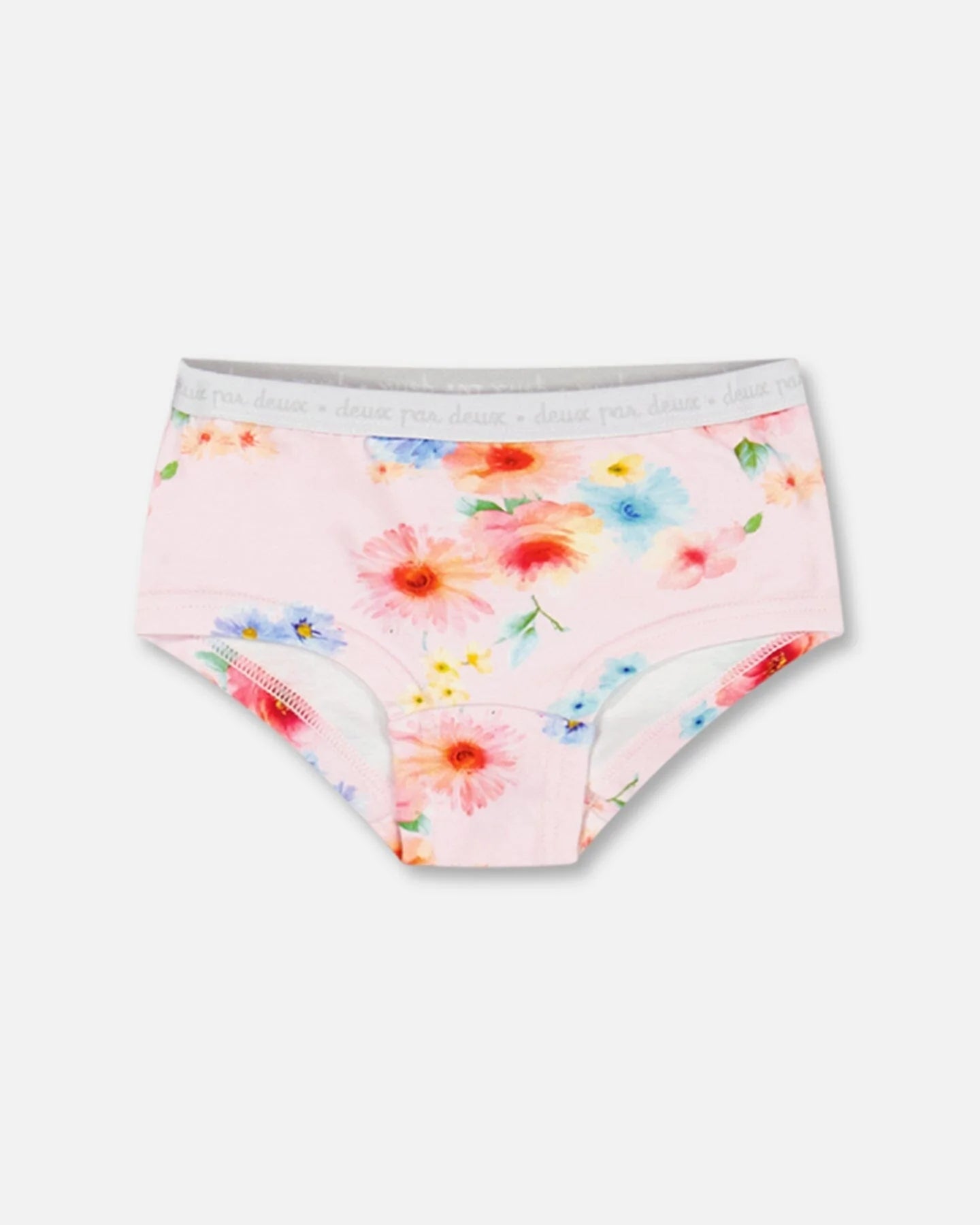 Deux Par Deux - Organic Cotton Boyshort Pantie Light Pink Printed Flowers/Culotte Garçonne Rose Clair Imprimée Floral En Coton Biologique