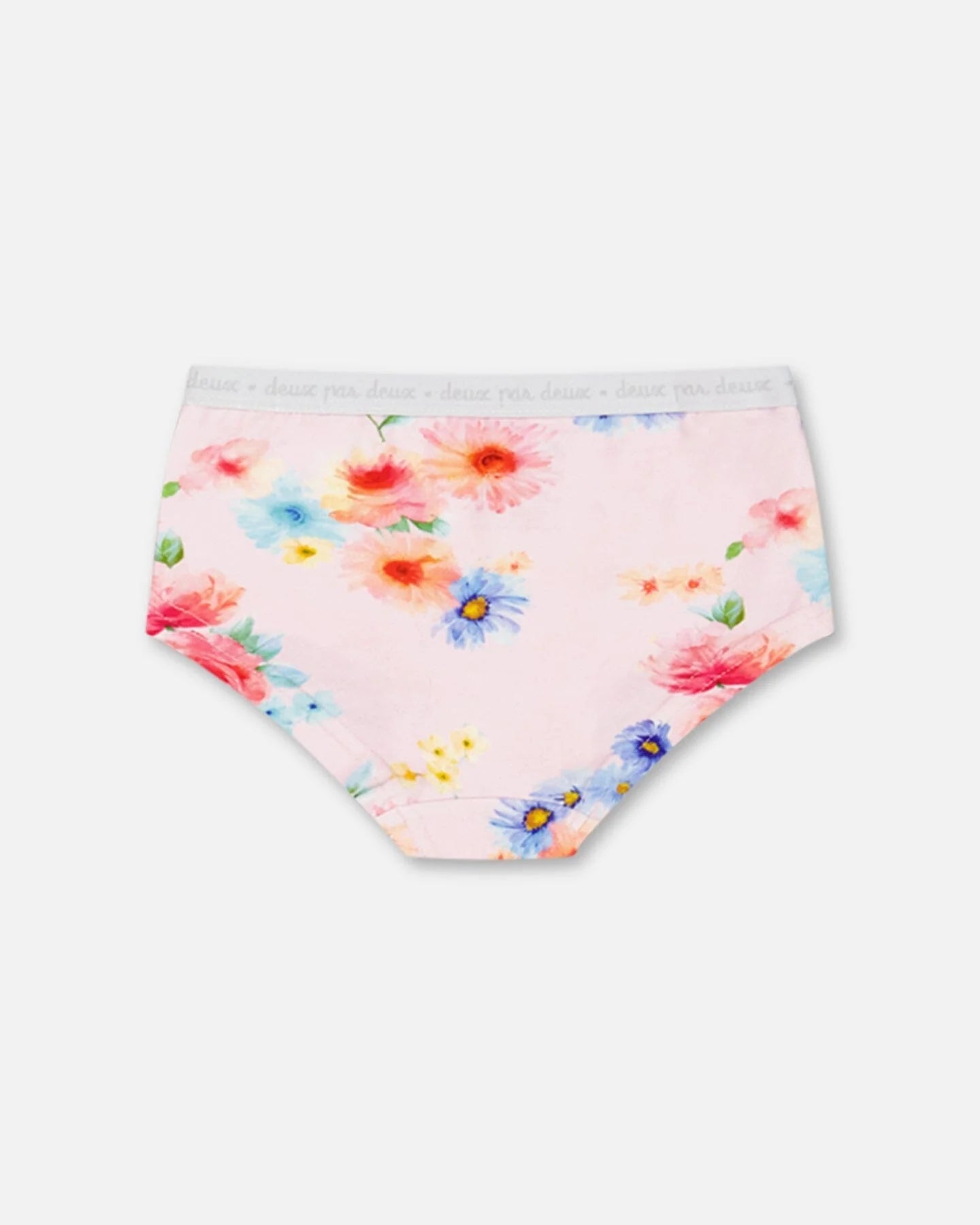 Deux Par Deux - Organic Cotton Boyshort Pantie Light Pink Printed Flowers/Culotte Garçonne Rose Clair Imprimée Floral En Coton Biologique