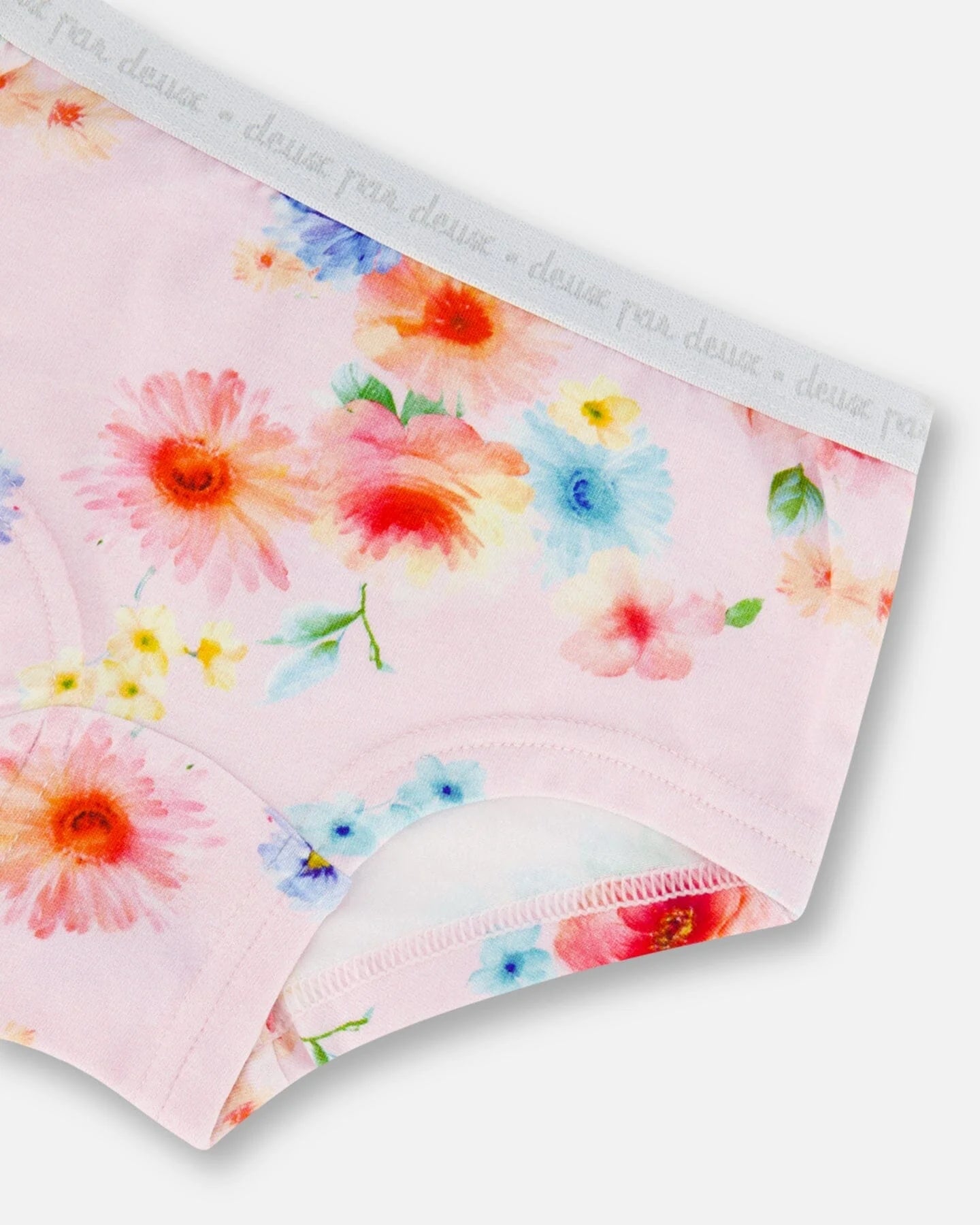 Deux Par Deux - Organic Cotton Boyshort Pantie Light Pink Printed Flowers/Culotte Garçonne Rose Clair Imprimée Floral En Coton Biologique