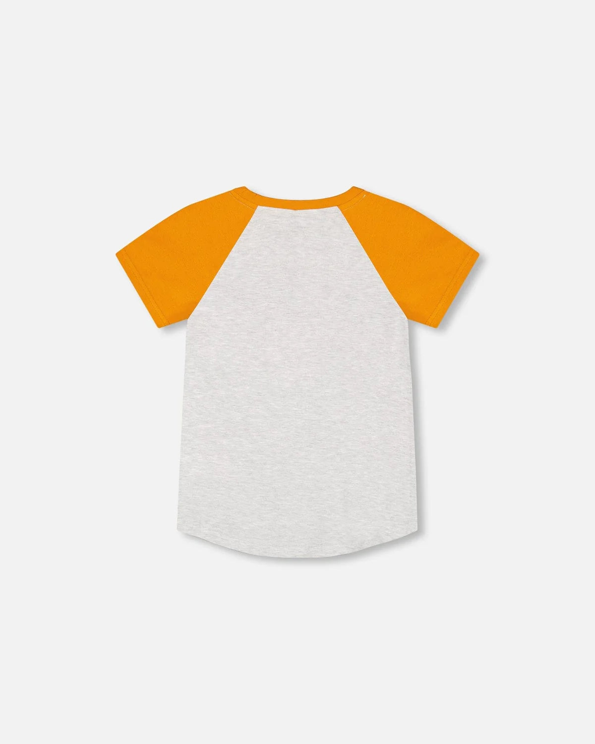 Deux Par Deux - Organic Cotton Raglan T-Shirt Light Gray Mix And Orange/T-Shirt À Manches Raglan Gris Chiné Et Orange En Coton Biologique