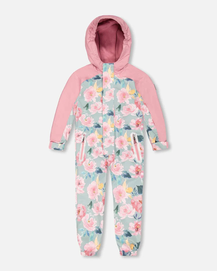 Deux Par Deux - One Piece Outerwear Suit Printed Watercolor Roses/Combinaison d'extérieur une-pièce imprimée de rose aquarelles