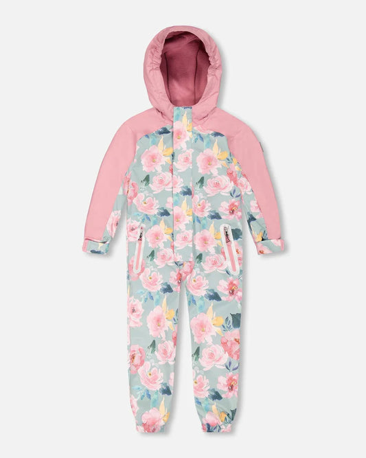 Deux Par Deux - One Piece Outerwear Suit Printed Watercolor Roses/Combinaison d'extérieur une-pièce imprimée de rose aquarelles