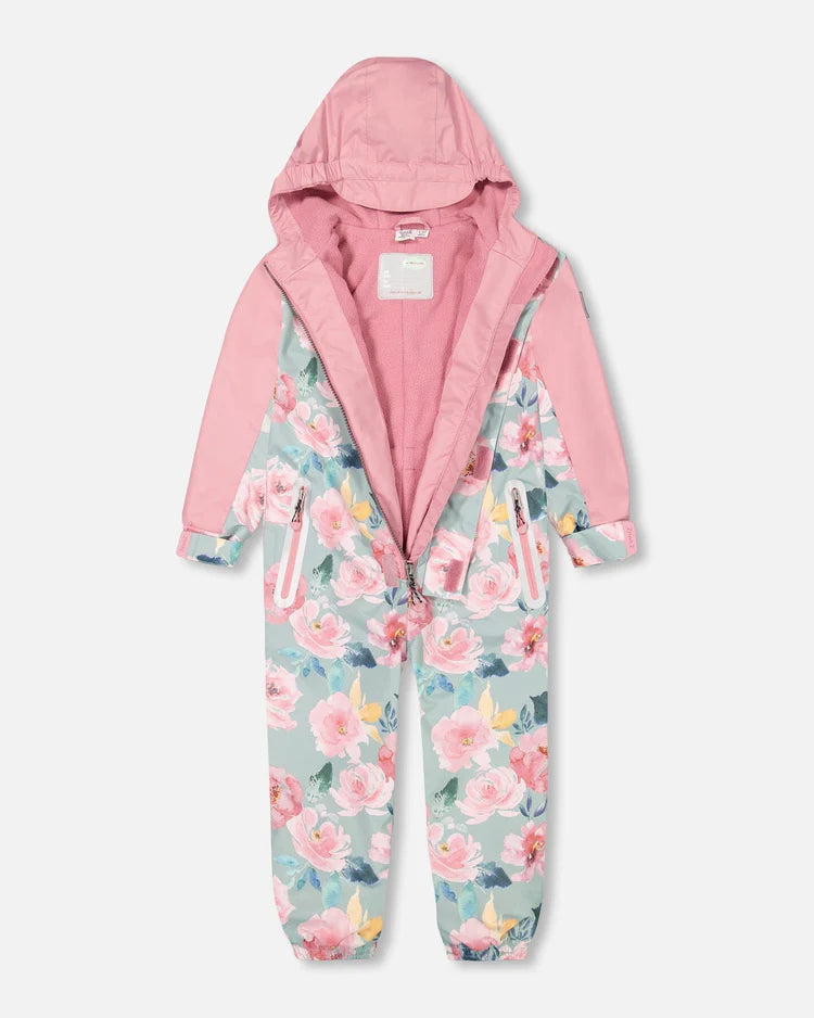 Deux Par Deux - One Piece Outerwear Suit Printed Watercolor Roses/Combinaison d'extérieur une-pièce imprimée de rose aquarelles