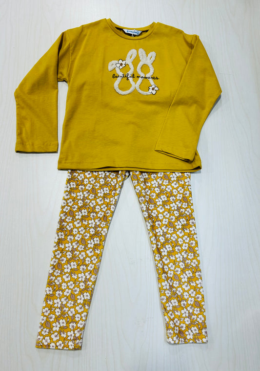 Mayoral - Long Sleeve T-Shirt and Velvet Leggings with Print - Mustard