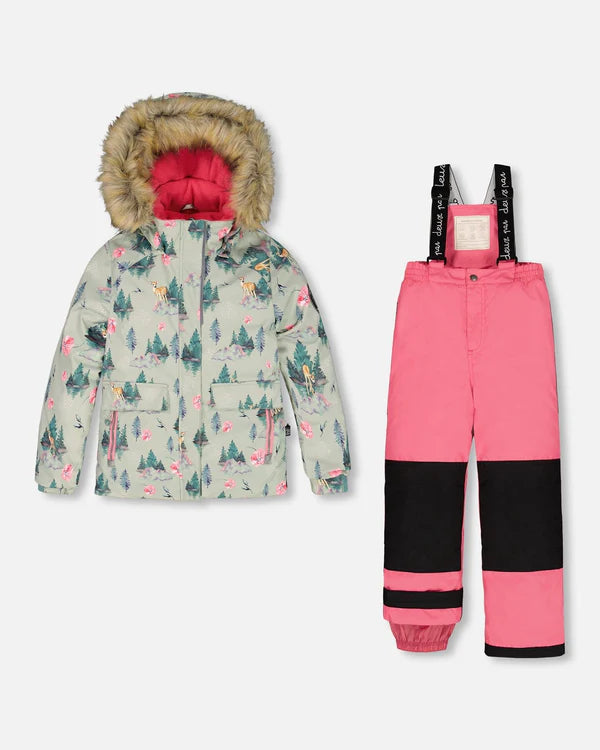 Deux Par Deux - Two Piece Snowsuit Candy Pink Printed Deer/Habit de neige 2-pièces imprimé cerfs et rose bonbon