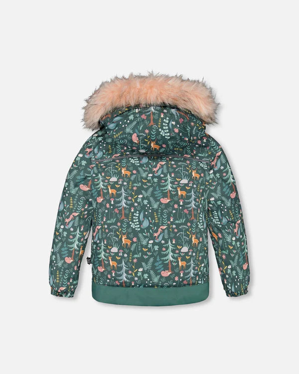 Deux Par Deux - Two Piece Snowsuit Silver Pink Printed Woodland Animals/Habit de neige 2-pièces imprimé animaux de la forêt et rose argenté