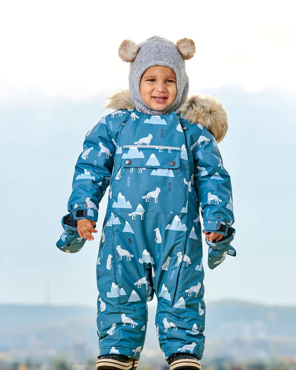 Deux Par Deux - One Piece Baby Snowsuit Sage Printed Wolves Designed For Car Seat/Habit de neige une-pièce pour bébé sauge imprimé loups conçue pour siège d'auto