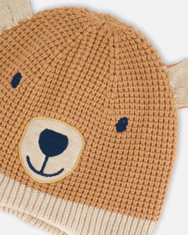 Deux Par Deux - Peruvian Knit Hat Gold Brown/Bonnet péruvien en tricot brun doré