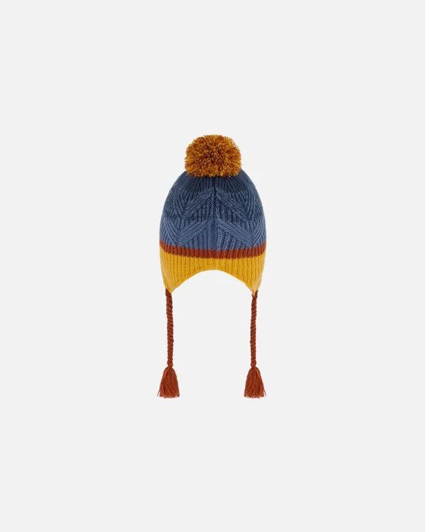 Deux Par Deux - Peruvian Knit Hat Gradient Navy And Yellow/Bonnet péruvien en tricot dégradé de bleu marine et jaune