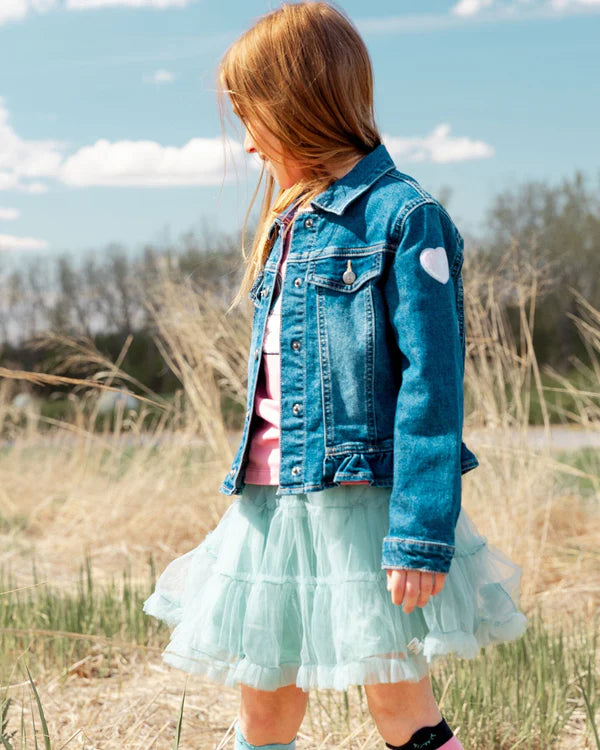 Deux Par Deux - Mesh Skirt With Frills Turquoise/Jupe en tulle à volants turquoise