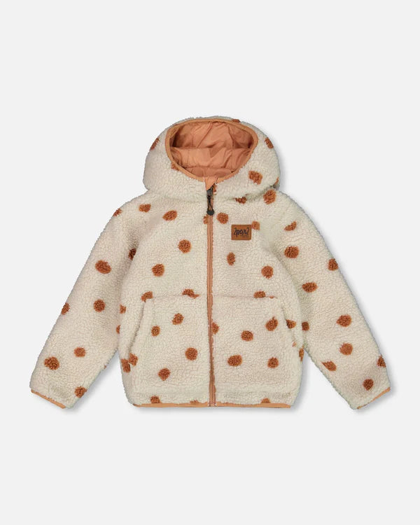 Deux Par Deux - Reversible Sherpa Jacket Pinky Brown With Dots