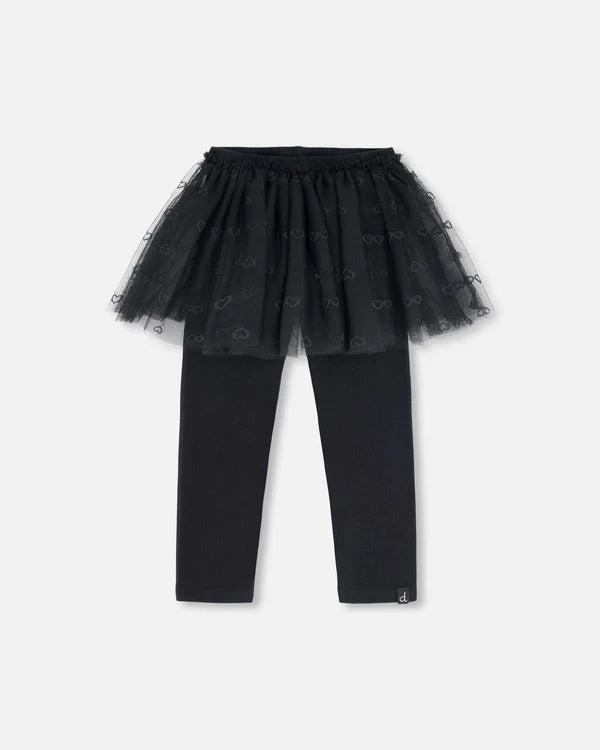 Deux par Deux - Leggings With Tulle Skirt Black/Legging avec jupe en tulle noir