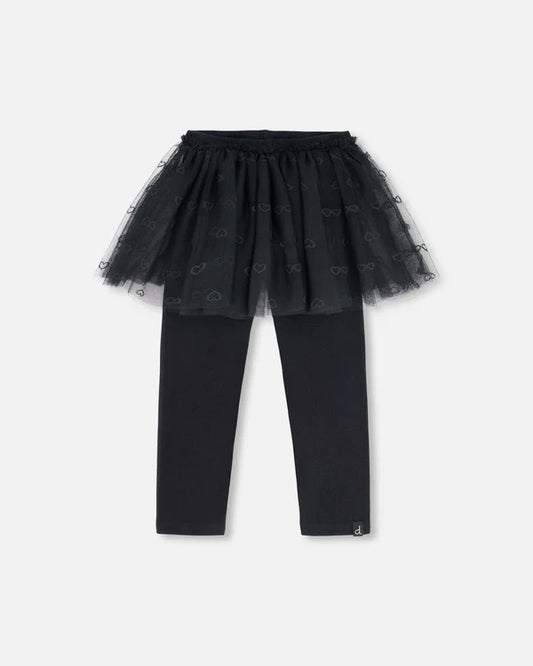 Deux par Deux - Leggings With Tulle Skirt Black/Legging avec jupe en tulle noir