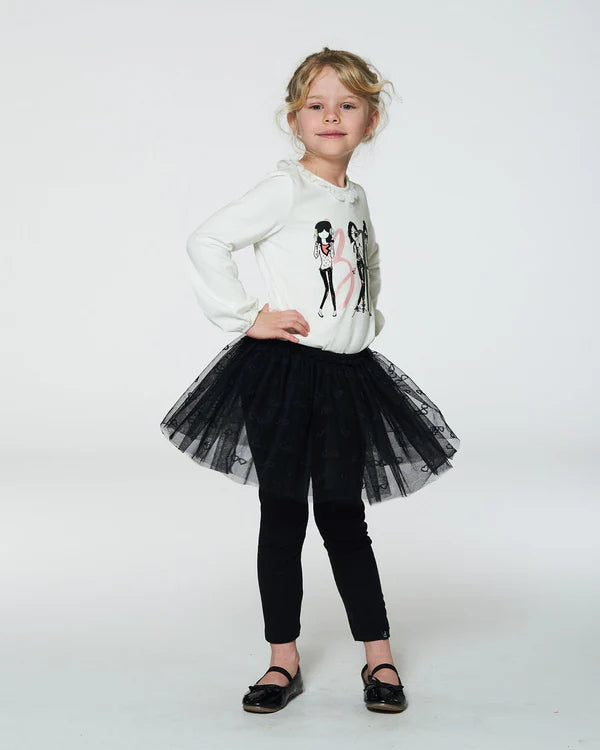 Deux par Deux - Leggings With Tulle Skirt Black/Legging avec jupe en tulle noir