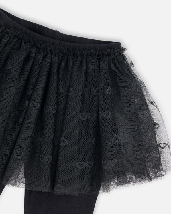 Deux par Deux - Leggings With Tulle Skirt Black/Legging avec jupe en tulle noir