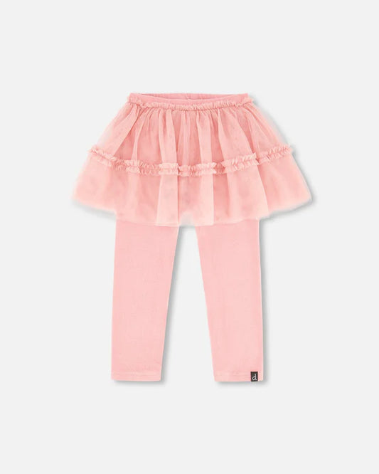 Deux Par Deux - Leggings With Tulle Skirt Pink/Legging avec jupe en tulle rose