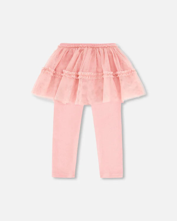 Deux Par Deux - Leggings With Tulle Skirt Pink/Legging avec jupe en tulle rose