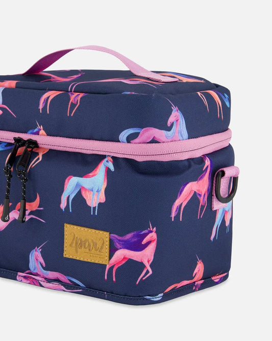 Deux Par Deux - Lunch Box Navy Printed Unicorn/Boîte à lunch bleu marine imprimé licornes