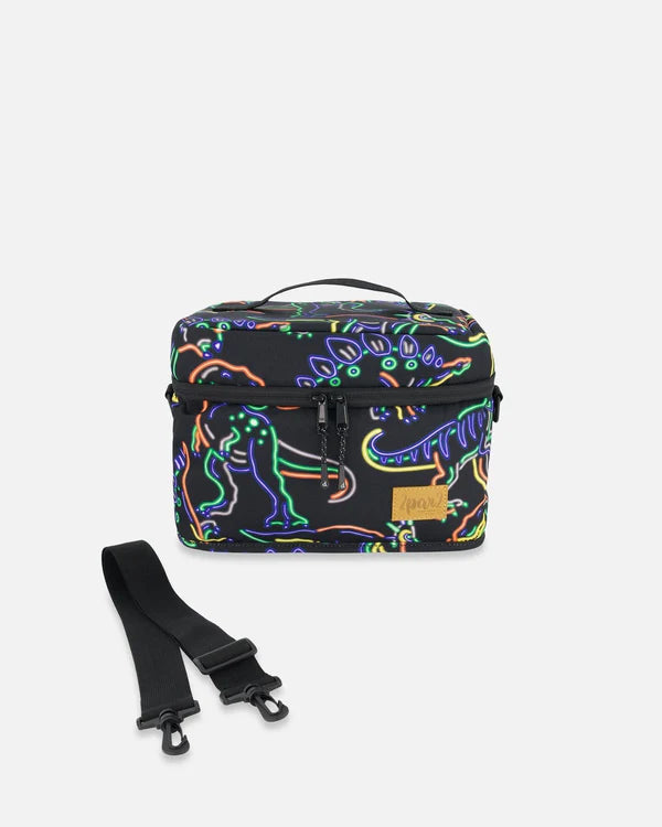 Deux Par Deux - Lunch Box Black Printed Neon Dino/Boîte à lunch noire imprimé dinosaures néon