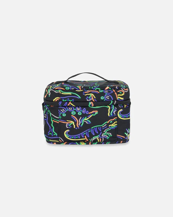 Deux Par Deux - Lunch Box Black Printed Neon Dino/Boîte à lunch noire imprimé dinosaures néon