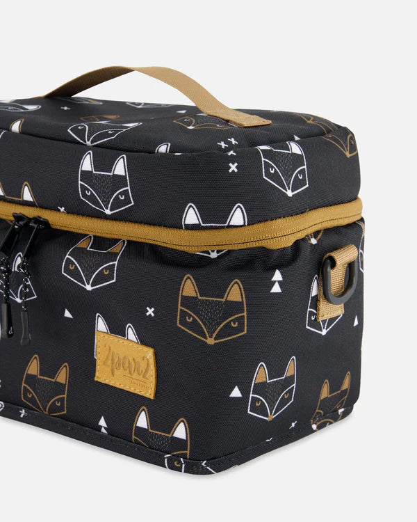 Deux Par Deux - Lunch Box Black Printed Fox/Boîte à lunch noire imprimé renards