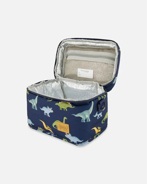 Deux Par Deux - Lunch Box Navy Blue Printed Dinosaurs/Boîte à lunch bleu marine imprimé dinosaures