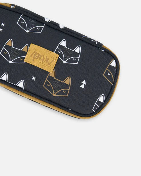 Deux Par Deux - Pencil Case Black Printed Fox/Trousse à crayons noire imprimé renards