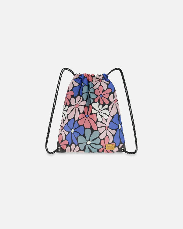 Deux Par Deux - Drawstring Bag Printed Retro Flowers/Sac à cordon imprimé fleurs rétro