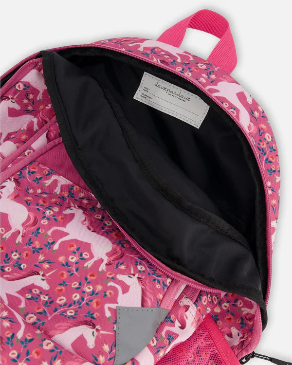 Deux Par Deux - Toddler Backpack Pink Printed Unicorn/Sac à dos pour tout-petit imprimé roses avec licornes