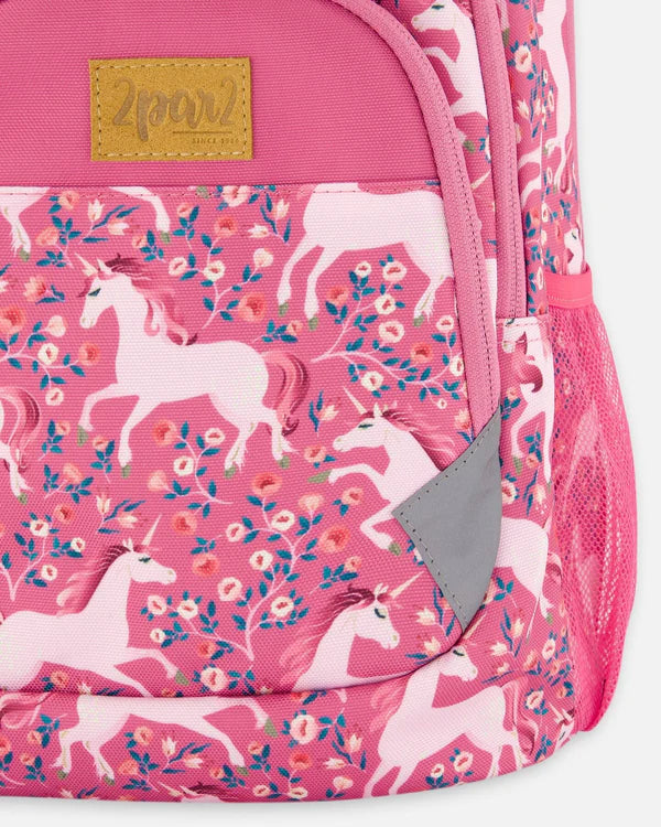 Deux Par Deux - Toddler Backpack Pink Printed Unicorn/Sac à dos pour tout-petit imprimé roses avec licornes