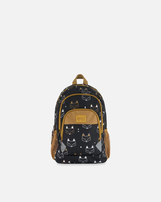 Deux Par Deux - Toddler Backpack Black Printed Fox/Sac à dos pour tout-petit imprimé noir avec renards